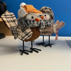 Plaid Fabric Fall Bird tabletop pair